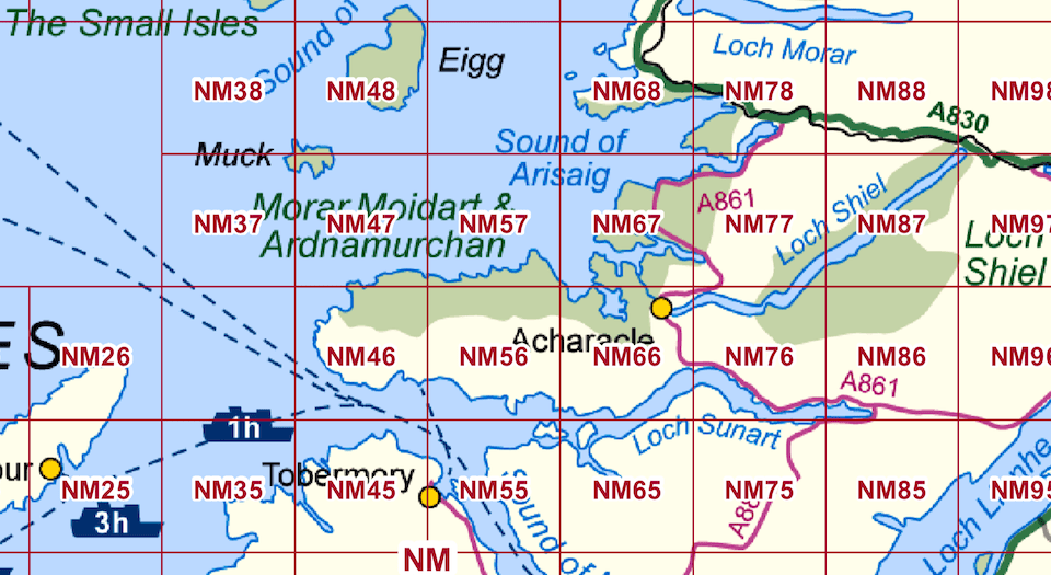 Ardnamurchan 10 km map squares