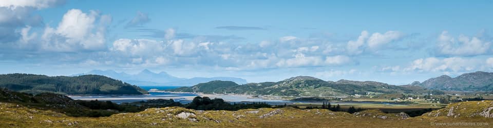 View across Kentra Bay to Eigg and Rum.